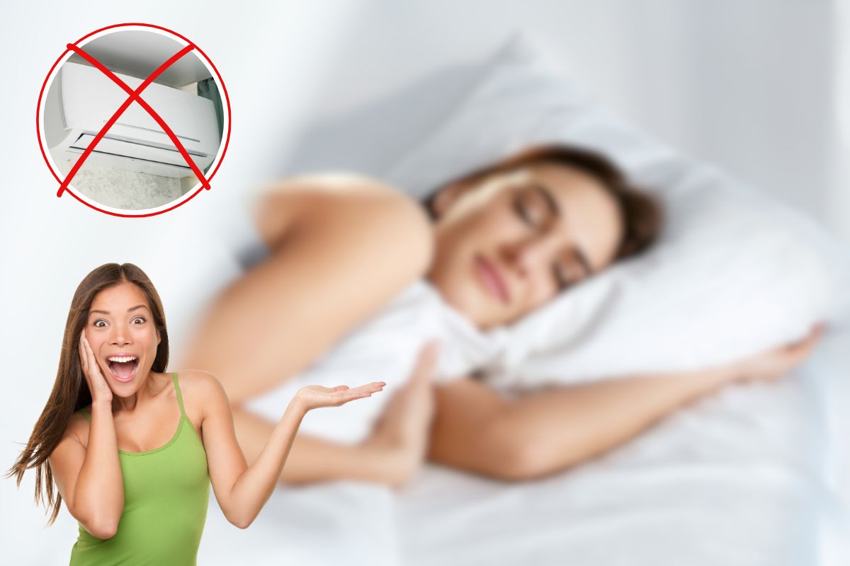 donna che dorme serena, un'altra sorpresa ed x rossa su cerchio con condizionatore