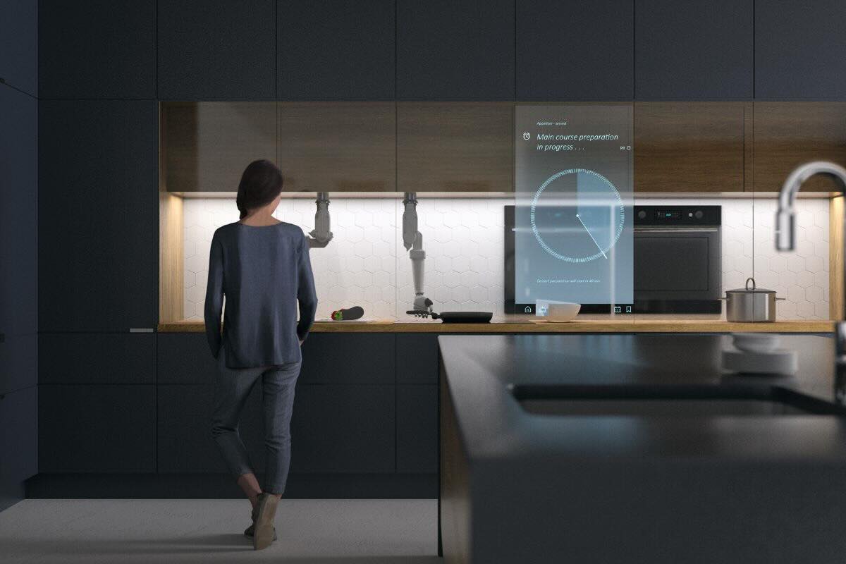 Donna in cucina futuristica