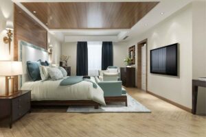 camera da letto elegante con tv