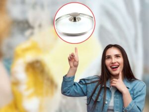 donna che pulisce vetri sullo sfondo, poi donna che ha un'idea e coperchio in un'icona