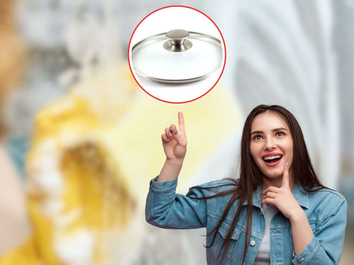 donna che pulisce vetri sullo sfondo, poi donna che ha un'idea e coperchio in un'icona