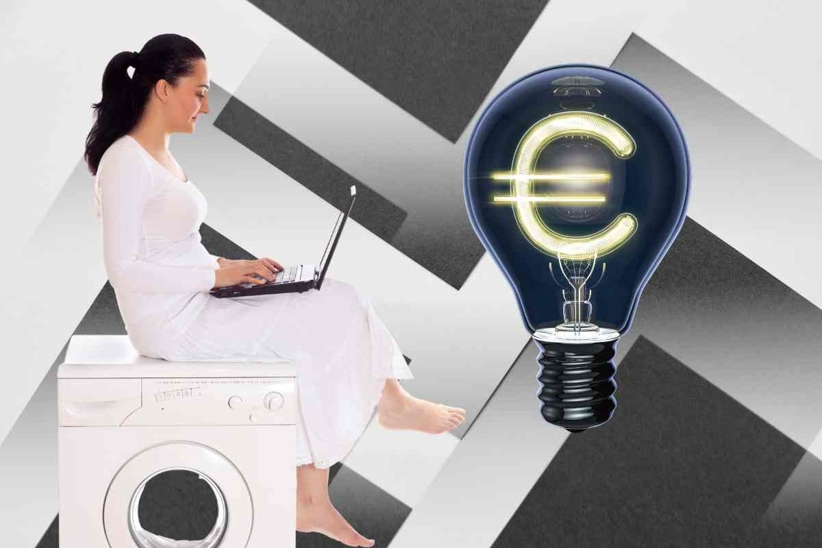 Donna seduta sulla lavatrice