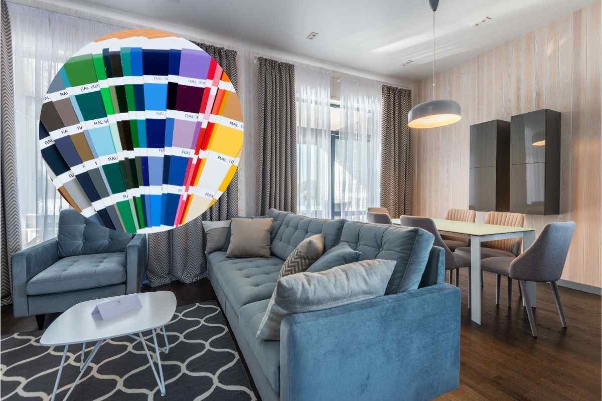 un soggiorno e la gamma di colori nel riquadro