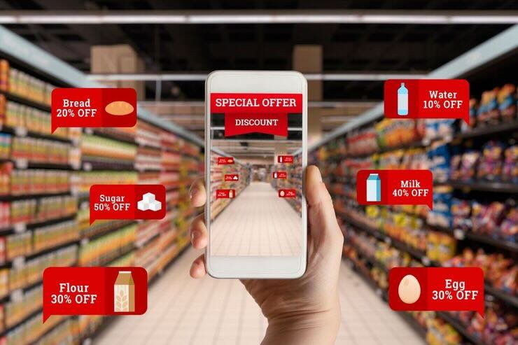 Inquadra con smartphone corsia supermercato, offerte prodotti in sconto 